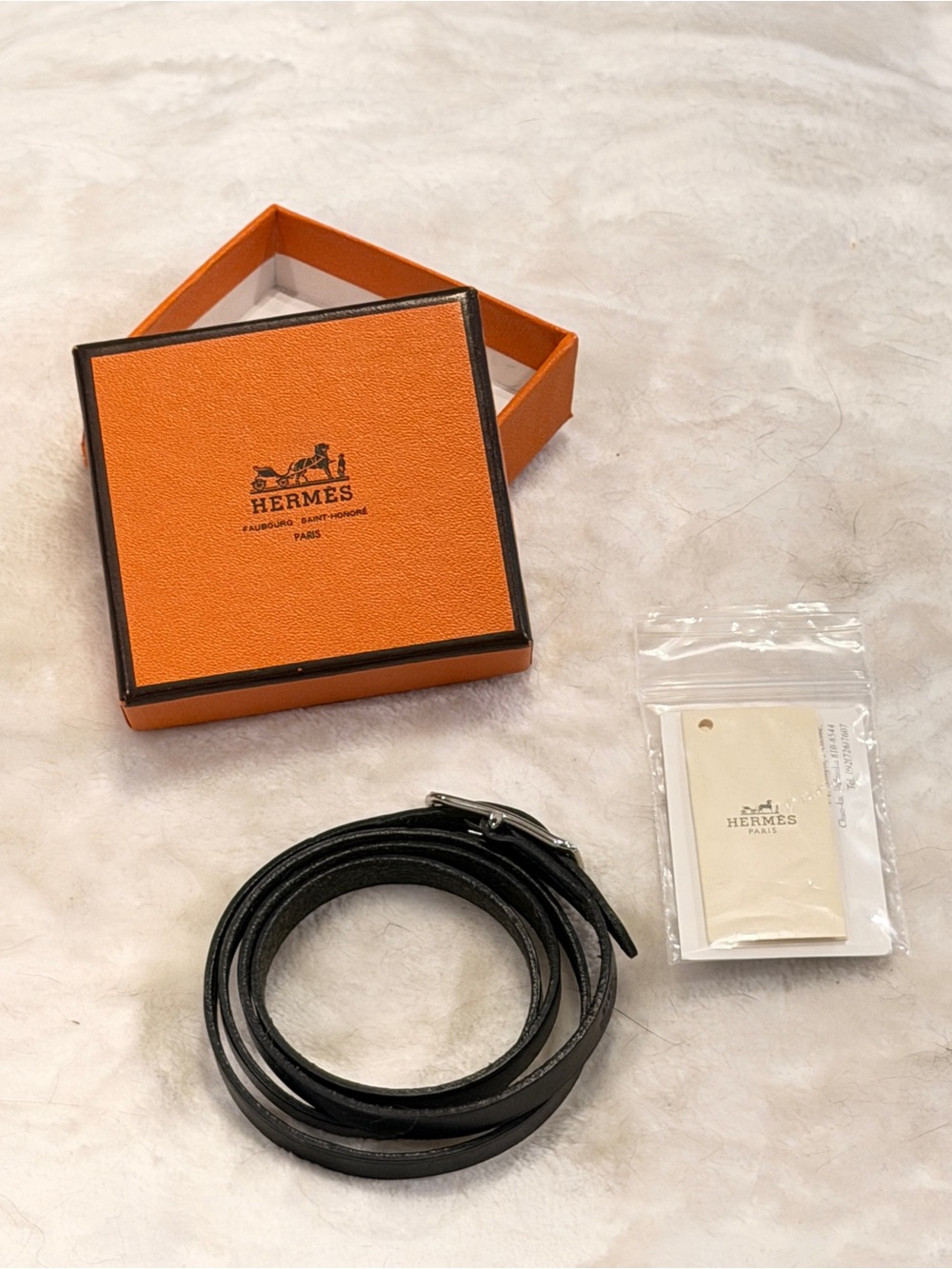 Hermès Leather Double Wrap Bracelet Black 2007 w/Box Papers Fukuoka Japan